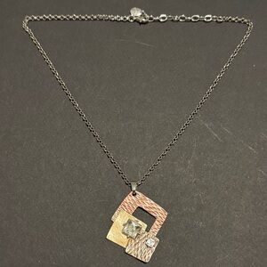Y2K Silver Tone Geometric Pendant Necklace